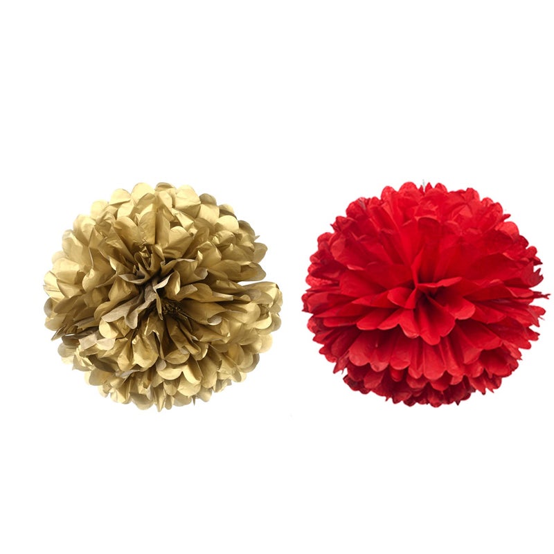 Adeer 14" Red and Gold Tissue Pom Poms Kit DIY Decorative Paper Flowers Ball for Christmas New Years Eve Party Wedding Baby Shower Graduation Birthday Party Home Outdoor Hanging Decorations, Pack of 10 - Image 4